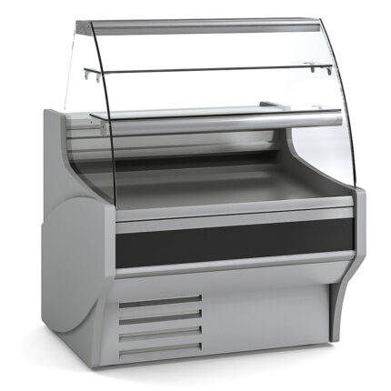 Vitrina Expositora Refrigerada con Reserva para Pastelería Cristal Curvo Evaporador Estático Serie VESPER VEP-9-C 1025x940x1300h mm VEP-9-10-C Docriluc