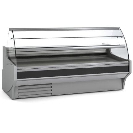 Vitrina Expositora Refrigerada con Reserva para Pastelería Cristal Curvo Evaporador Estático Serie VESPER VEP-9-C 2465x940x1300h mm VEP-9-25-C Docriluc