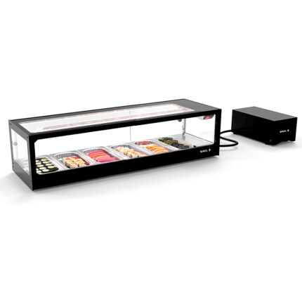 Vitrina Expositora Refrigerada para Sushi 6 Bandejas GN 1/3x40 Cristal Recto Grupo Remoto Sobremesa Gama LOGIC 1190x380x300h mm VTLG6SGR Sayl