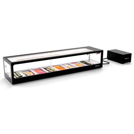 Vitrina Expositora Refrigerada para Sushi 8 Bandejas GN 1/3x40 Cristal Recto Grupo Remoto Sobremesa Gama LOGIC 1540x380x300h mm VTLG8SGR Sayl