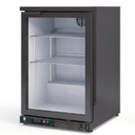 Armario Expositor Refrigerado Negro 1 Puerta de Cristal 130 Litros 2 Estantes Serie EHB 620x520x850h mm EHB-150-L Docriluc