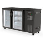 Mesa Refrigerada Acero Plastificado Negro 2 Puertas de Cristal 325 Litros 4 Estantes Serie DSB 1485x530x880h mm DSBE-150 Docriluc