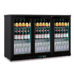 Armario Expositor Refrigerado Negro 3 Puertas de Cristal 305 Litros 2 Estantes Serie EHB 1375x520x850h mm EHB-350-L Docriluc