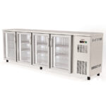 Mesa Refrigerada Acero Inoxidable 4 Puertas de Cristal 650 Litros 8 Estantes Serie DSB 2565x530x880h mm DSBIE-250 Docriluc