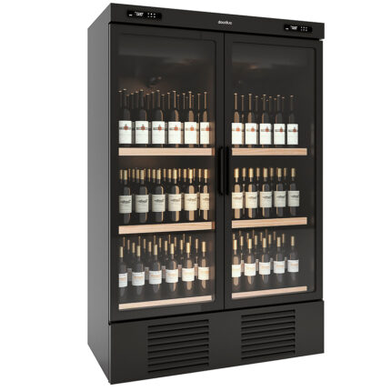 Armario Expositor Refrigerado para Vinos 2 Puertas de Cristal 1000 Litros 225 Botellas 5 Estantes Serie NÉBULA 1250x700x1935h mm ARW-125 Docriluc