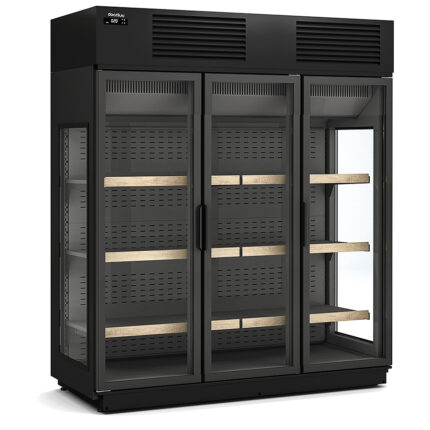 Armario Expositor Refrigerado para Vinos 3 Puertas de Cristal 1570 Litros 300 Botellas 6 Estantes Serie VITIS 1925x805x2131h mm EFIWH-3R Docriluc