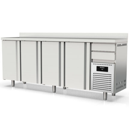 Frente Mostrador Refrigerado Acero Inoxidable 4 Puertas Opacas 684 Litros Serie SOLARE 2545x600x1040h mm MFR-250 Docriluc