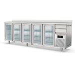 Frente Mostrador Refrigerado Acero Inoxidable 5 Puertas de Cristal 863 Litros Serie SOLARE 3070x600x1040h mm MFRV-300 Docriluc
