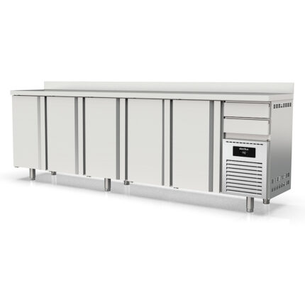 Frente Mostrador Refrigerado Acero Inoxidable 5 Puertas Opacas 863 Litros Serie SOLARE 3070x600x1040h mm MFR-300 Docriluc