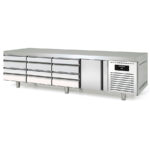 Mesa Refrigerada Acero Inoxidable 1 Puerta Opaca 1 Estante 6 Cajones 264 Litros Serie LUMINIS 2245x700x600h mm MKRC-225 Docriluc