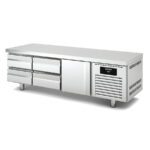 Mesa Refrigerada Acero Inoxidable 1 Puerta Opaca 1 Estante 4 Cajones 264 Litros Serie LUMINIS 1795x700x600h mm MKRC-180 Docriluc