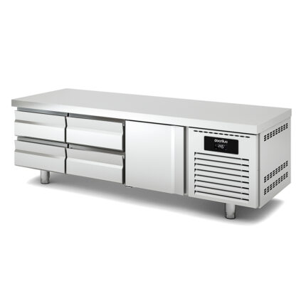 Mesa Refrigerada Acero Inoxidable 1 Puerta Opaca 1 Estante 4 Cajones 264 Litros Serie LUMINIS 1795x700x600h mm MKRC-180 Docriluc