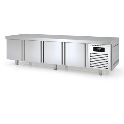 Mesa Refrigerada Acero Inoxidable 4 Puertas Opacas 4 Estantes 264 Litros Serie LUMINIS 2245x700x600h mm MKR-225 Docriluc