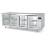 Mesa Refrigerada Acero Inoxidable 4 Puertas de Cristal 4 Estantes 761 Litros Serie ILUMIA 2545x800x850h mm MPRV-250 Docriluc