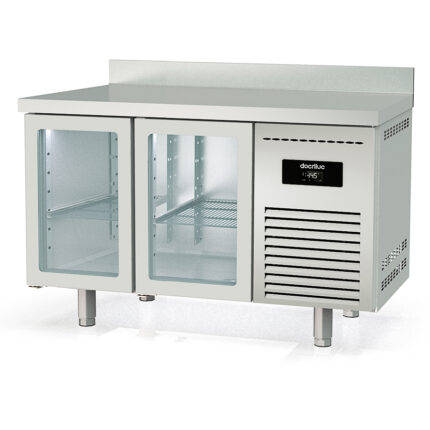 Mesa Refrigerada Acero Inoxidable GN 1/1 - 2 Puertas de Cristal 2 Estantes 255 Litros Serie CLARION 1345x700x850h mm MGRV-135 Docriluc