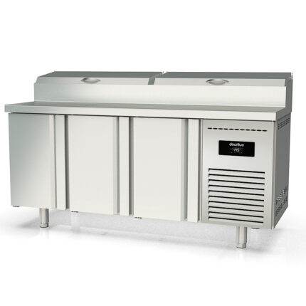 Mesa Refrigerada para Ingredientes 10 Cubetas GN 1/4 - 3 Puertas Opacas 3 Estantes 399 Litros Serie ARGENTUM 1795x700x850h mm MIE-70-180 Docriluc