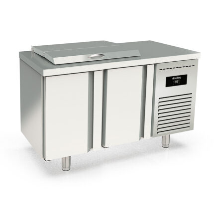 Mesa Refrigerada para Ingredientes 15 Cubetas GN 1/4 - 2 Puertas Opacas 2 Estantes 255 Litros Serie ARGENTUM 1345x700x850h mm MSSR-150 Docriluc