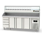 Mesa Refrigerada para Pizza 10 Cubetas 3 Puertas Opacas 3 Estantes 399 Litros Serie CRUSTUM 2245x700x850h mm MPIC-70-225 Docriluc