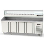 Mesa Refrigerada para Pizza 4 Puertas Opacas 761 Litros Serie CRUSTUM 2615x800x850h mm MPI-80-265-R Docriluc