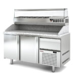 Mesa Refrigerada para Pizza 2 Puertas Opacas 362 Litros Serie CRUSTUM 1565x800x850h mm MPI-80-160-R Docriluc