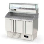Mesa Refrigerada para Pizza 5 Cubetas GN 1/4 - 3 Puertas Opacas 3 Estantes 264 Litros Serie CRUSTUM 1370x700x890h mm MPPR-140 Docriluc