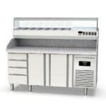 Mesa Refrigerada para Pizza 8 Cubetas 2 Puertas Opacas 2 Estantes 255 Litros Serie CRUSTUM 1795x700x850h mm MPIC-70-180 Docriluc