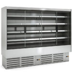 Mural Refrigerado Inoxidable para Carnes y Lácteos 4 Puertas 8 Estantes Evaporador Ventilado Serie CEDAR 2560x897x2000h mm DG3 25 I M1-M2 Docriluc