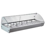 Vitrina Expositora Caliente Calor Seco Cristal Curvo 6 Cubetas 1 / 3 GN Sobremostrador 1126x420x351.5h mm HW6 HS
