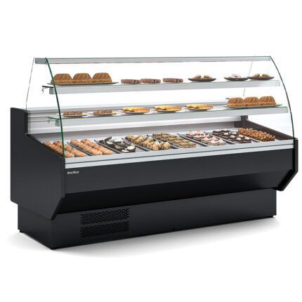 Vitrina Expositora Refrigerada para Carnicería y Charcutería con Reserva Cristal Curvo Evaporador Estático Serie NERIA VEPD-9-C 1985x940x1305h mm VEPD-9-20-C Docriluc