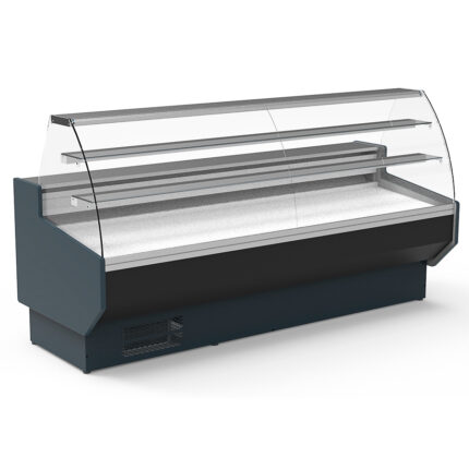 Vitrina Expositora Refrigerada para Carnicería y Charcutería con Reserva Cristal Curvo Evaporador Estático Serie NERIA VEPD-9-C 2945x940x1305h mm VEPD-9-30-C Docriluc