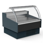 Vitrina Expositora Refrigerada para Carnicería y Charcutería con Reserva Cristal Curvo Evaporador Ventilado Serie OLIRA VE-12-C-TF 1310x1215x1245h mm VE-12-13-C-TF Docriluc