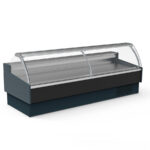 Vitrina Expositora Refrigerada para Carnicería y Charcutería con Reserva Cristal Curvo Evaporador Ventilado Serie OLIRA VE-12-C-TF 3185x1215x1245h mm VE-12-30-C-TF Docriluc