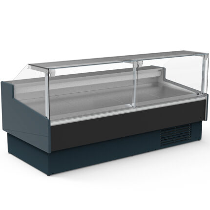 Vitrina Expositora Refrigerada para Carnicería y Charcutería con Reserva Cristal Recto Evaporador Ventilado Serie OLIRA VE-12-RR-TF 2560x1215x1245h mm VE-12-25-RR-TF Docriluc
