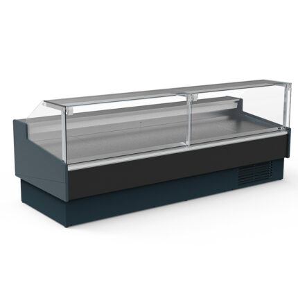 Vitrina Expositora Refrigerada para Carnicería y Charcutería con Reserva Cristal Recto Evaporador Ventilado Serie OLIRA VE-12-RR-TF 3185x1215x1245h mm VE-12-30-RR-TF Docriluc