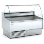 Vitrina Expositora Refrigerada para Carnicería y Charcutería sin Reserva Cristal Curvo Evaporador Estático Serie CALYPSSO VES-9-C-P 1985x930x1235h mm VES-9-20-C-P-EF Docriluc