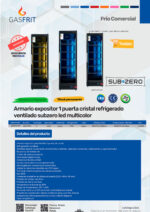 Armario Expositor Refrigerado Negro 1 Puerta de Cristal 495 Litros 5 Estantes 635x710x2050h mm GF068SUB N GASFRIT - Imagen 2