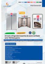 Armario Refrigerado Acero Inoxidable 4 Puertas Opacas 1300 Litros 8 Estantes 1240x760x2010h mm GFH107 GASFRIT - Imagen 2