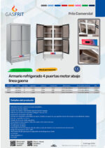 Armario Refrigerado Acero Inoxidable 4 Puertas Opacas 1000 Litros 4 Estantes 1220x700x2050h mm E901 GASFRIT - Imagen 2