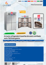 Armario Refrigerado Acero Inoxidable 4 Puertas Opacas 1200 Litros 8 Estantes 1240x760x2010h mm GFH106 GASFRIT - Imagen 2