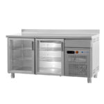 Frente Mostrador Acero Inoxidable 2 Puertas de Cristal 4 Estantes 404 Litros Gama 600 - 1492x600x1050h mm FBR-150-V EUTRON