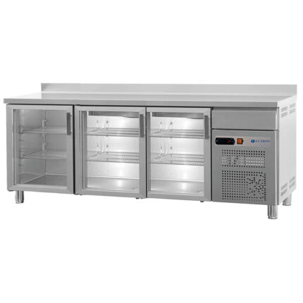 Frente Mostrador Acero Inoxidable 3 Puertas de Cristal 6 Estantes 404 Litros Gama 600 - 2017x600x1050h mm FBR-200-V EUTRON