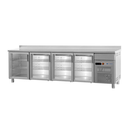 Frente Mostrador Acero Inoxidable 4 Puertas de Cristal 8 Estantes 701 Litros Gama 600 - 2542x600x1050h mm FBR-250-V EUTRON