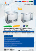 Mesa Refrigerada Acero Inoxidable 3 Puertas Opacas 400 Litros 3 Estantes 1365x700x850h mm GF064 GASFRIT - Imagen 2