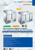 Mesa Refrigerada Acero Inoxidable 3 Puertas Opacas 400 Litros 3 Estantes 1365x700x850h mm GF805 GASFRIT - Imagen 2