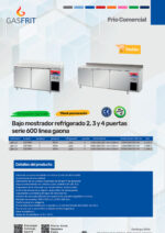Mesa Refrigerada Acero Inoxidable 2 Puertas Opacas 2 Estantes 1500x600x850h mm GFH111 GASFRIT - Imagen 2