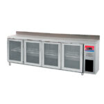 Mesa Refrigerada Acero Inoxidable 4 Puertas de Cristal 4 Estantes 2500x600x950h mm GFH118 GASFRIT