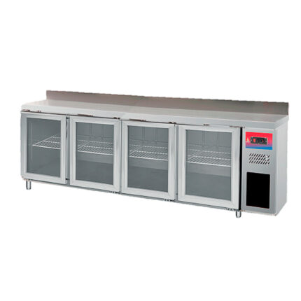 Mesa Refrigerada Acero Inoxidable 4 Puertas de Cristal 4 Estantes 2500x600x950h mm GFH118 GASFRIT