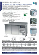 Mesa Refrigerada Acero Inoxidable con Fregadero 3 Puertas 3 Estantes 390 Litros Gama 600 - 2017x600x850h mm TRS-200F EUTRON - Imagen 2