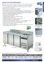 Mesa Refrigerada Acero Inoxidable con Fregadero 2 Puertas 2 Estantes 250 Litros Gama 600 - 1492x600x850h mm TRS-150F EUTRON - Imagen 2