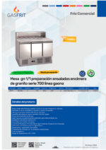 Mesa Refrigerada Acero Inoxidable para Ingredientes 8 Cubetas GN 1/6- 150 - 3 Puertas Opacas 3 Estantes 400 Litros 1365x700x1010h mm GF809 GASFRIT - Imagen 2